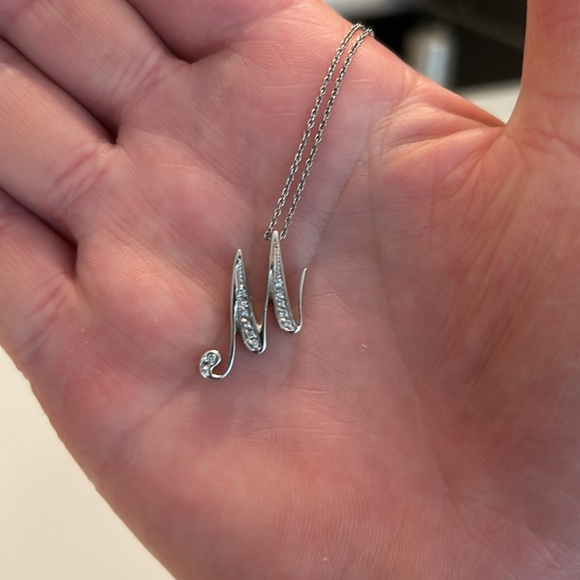 Initial M Diamond Necklace 0.40ct diamond in White Gold - Picture 2 of 2